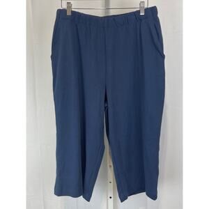 LANDS' END Sport Knit High Rise Elastic Waist Pull On Capri Pants Blue 14 16 L